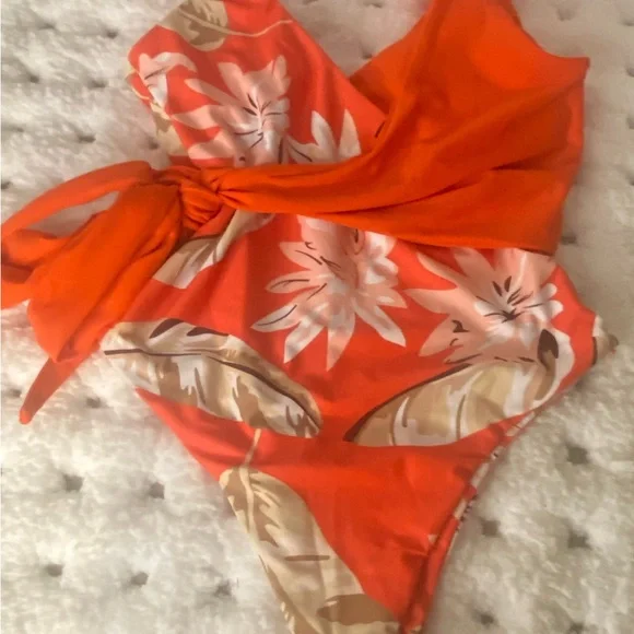 Orange Floral One-Piece Swimsuit - Picture 2 of 4